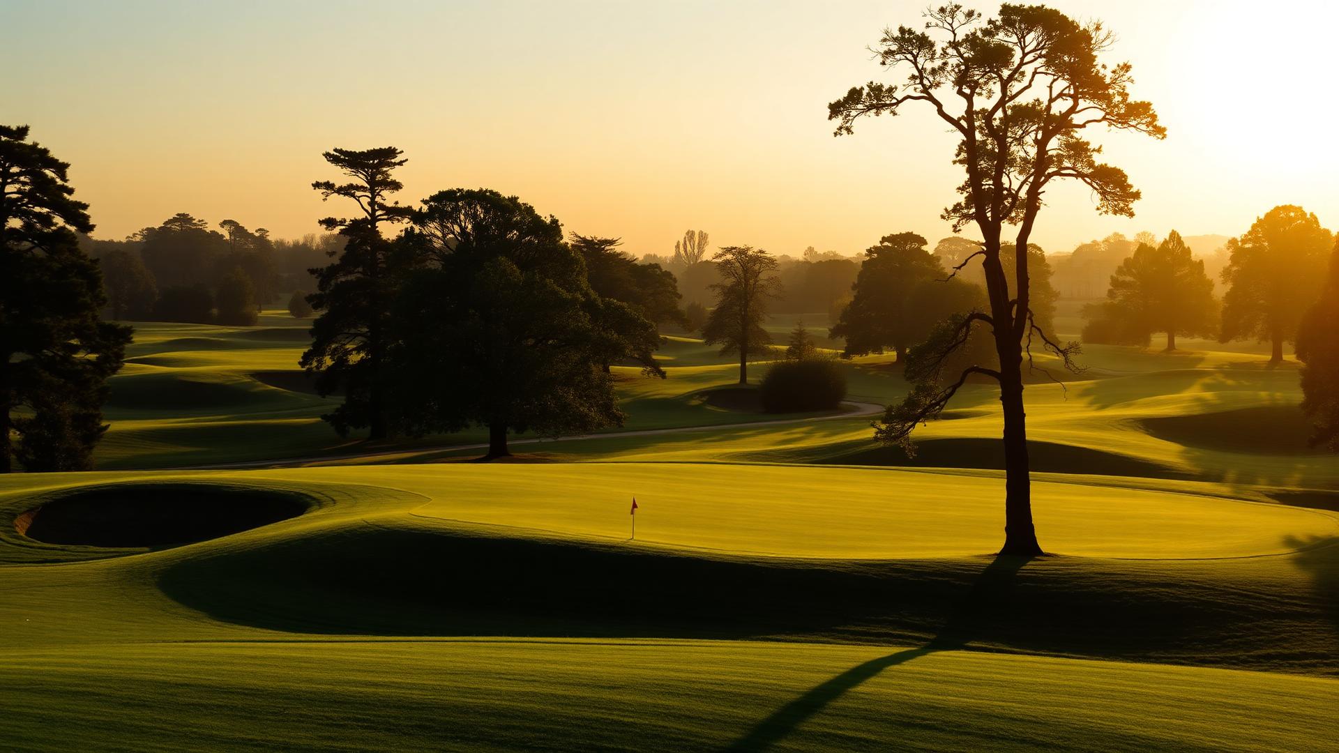Abbey Hill Golf Club fairway at golden hour